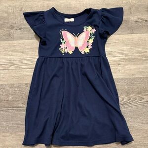 Lemon & Kiss Navy Dress with Pink Butterfly. 
Girls’ Size 5